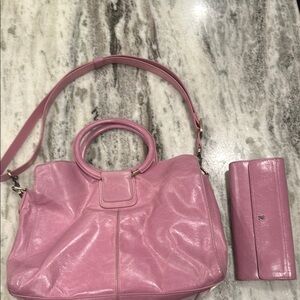 Hobo Pink Leather Handbag and Wallet Set